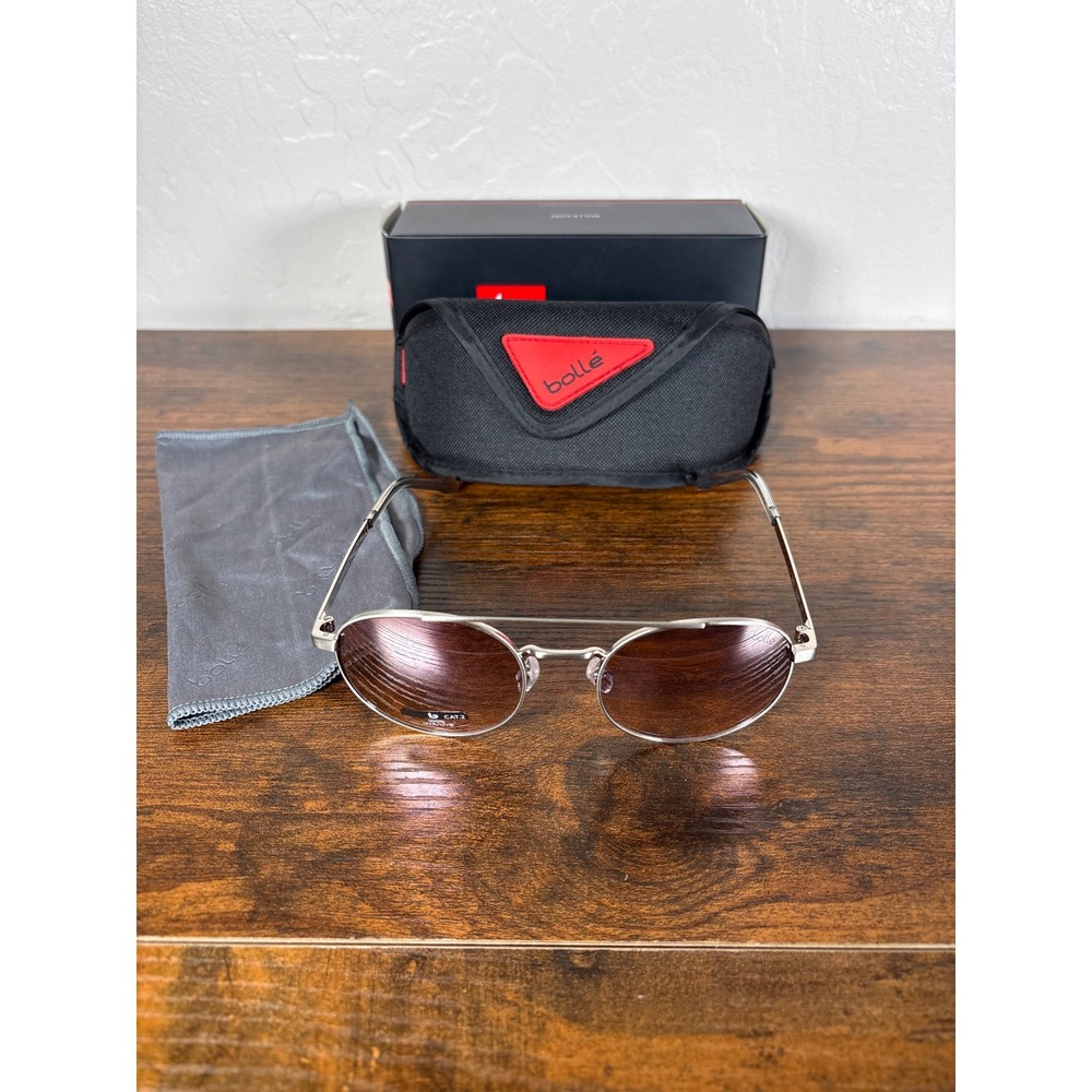 Bolle OVA 12590 Sunglasses Shiny Silver TNS Gradient Pink Lens Mens Small Round